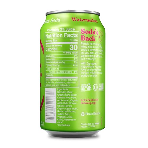 Image of Poppi Prebiotic Soda, Sparkling Water & Fruit Juice, Watermelon, 12 Oz, 12 Pack