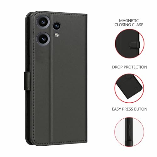 Image of AIBEX Shock Proof Flip Compatible for CMF Phone 2 Pro 5G Flip Cover Leather Finish | Inside TPU with Card Pockets | Wallet Stand | Complete Protection Flip Case- Black