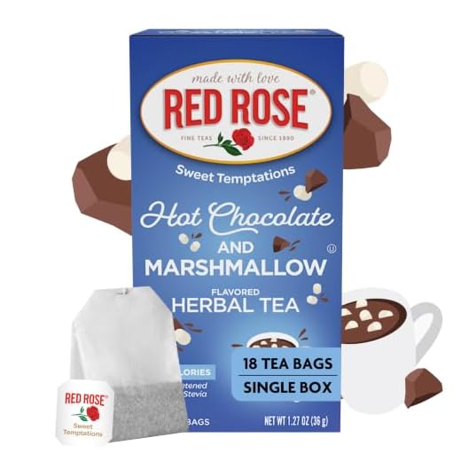 Red Rose Sweet Temptations Dessert Tea Hot Chocolate with Marshmallow, Zero Carbs, Zero Sugar Bursting with Flavor Caffeine-Free Delicious Beverage Herbal Tea, 18 Count Naturally Flavored Black Tea