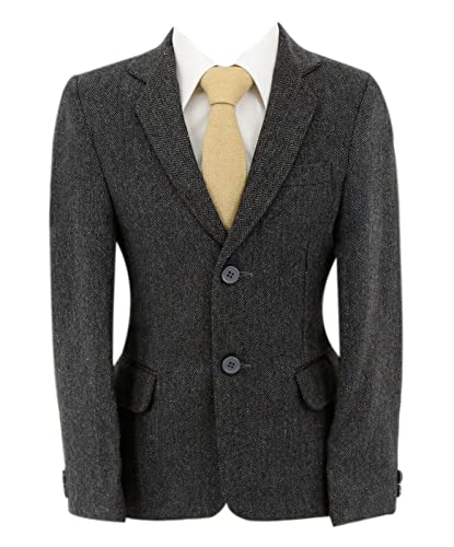Image of Baby Boys Herringbone Tweed Texture Dark Grey Blazer Formal Wedding Smart Casual Winter Suit Jacket Size 8 Years