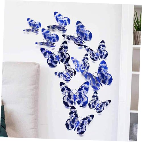 24 adhesivos de pared mariposa 3D removibles azul miniatura 6