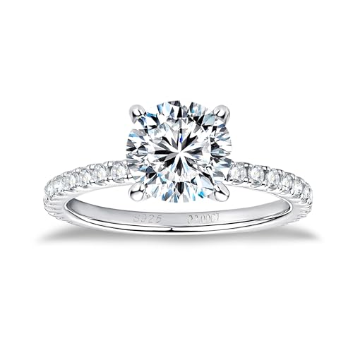 2CT Moissanite Engagement Ring D Color VVS1 Clarity 925 Sterling Silver 4 Claw Solitaire Moissanite Ring for Women Wife Anniversary Birthday Jewelry