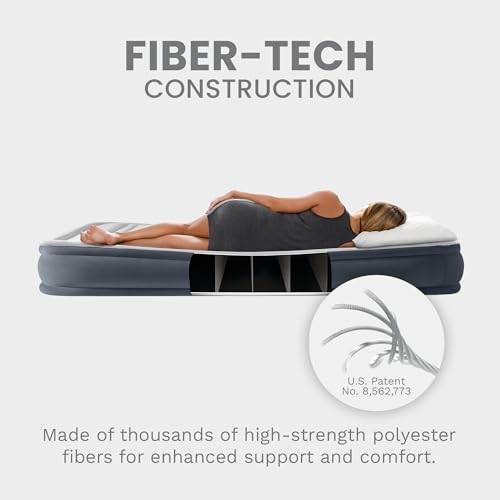 Image of Intex Mid-Rise Air Mattress Bed with Built-in Pump, Dura-Beam Deluxe Comfort Plush, Queen - Portable Luxury Travel Airbed for Adults, Camping, Guests