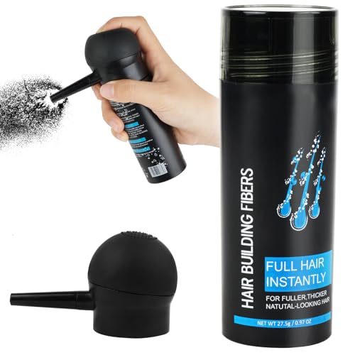 Professional Hair Building Fibers Nature Keratin Hair Fibers Instantly Full Hair Hair Loss Concealer Hair Thickening Spray Powder for Men and Women Thinning Hair (with Separate Nozzle Black)