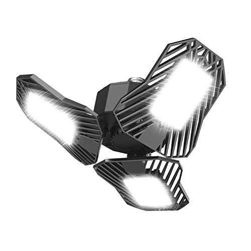LED Garage Light 80W [UL Listed] Deformable Garage Ceiling Light Fixtures, 3 Adjustable Panels, 8000LM E26 Super Bright Light Bulb, 6000K Daylight, Easy to Install for Garage Shop Basement Warehouse