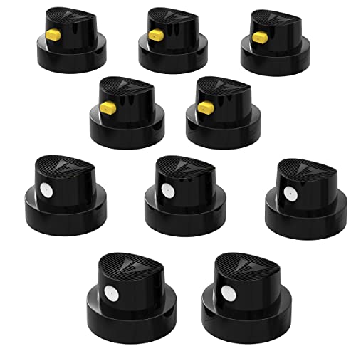 AUPROTEC Sprühkopf Set Ersatz Sprühköpfe 10 tlg. Spray Caps Kit 5x Punktsprühkopf schwarz/weiß + 5x Fächersprühkopf schwarz/gelb