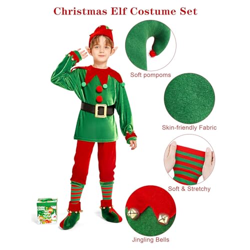 Kids Boys Christmas Performance Outfits Long Sleeve Top Pants Hat Socks Shoes Earrings Toddler Boys Festival 6pcs Set3