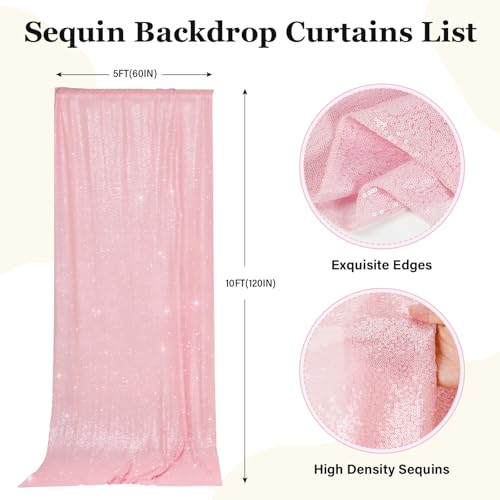 Image of PartyDelight Pink Sequin Backdrop 5x10ft 2 Panels 4 Inch Rod Pocket | Dense 3mm pink sequins on mesh backing with 4 inch rod pocket for wide reception walls head tables stages and layered event