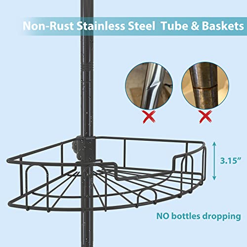 Dakepole Tension Shower Caddy Stainless Steel, Rustproof Tension Pole Corner Shower Caddy Stand Storage Organizer For Bathroom Bathtub Shampoo Soap Plants, 4 Tier Adjustable Shelves, 54 To 125 Inch #TOP4