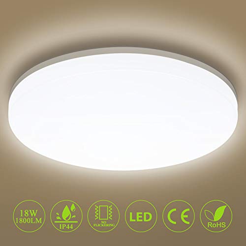 Preisvergleich Produktbild Deckenleuchte LED Deckenlampe 18W 1800LM Ø28cm IP44 Badlampe 4000K Neutralweiß, Oeegoo Flimmerfrei Wohnzimmerlampe für Schlafzimmer, Kinderzimmer, Badezimmer, Küche, Esszimmer, Balkon