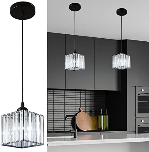 Small Crystal Pendant Lights Mini Chandelier Light Fixtures for Modern Farmhouse,Kitchen Island,Over The Sink,Matte Black
