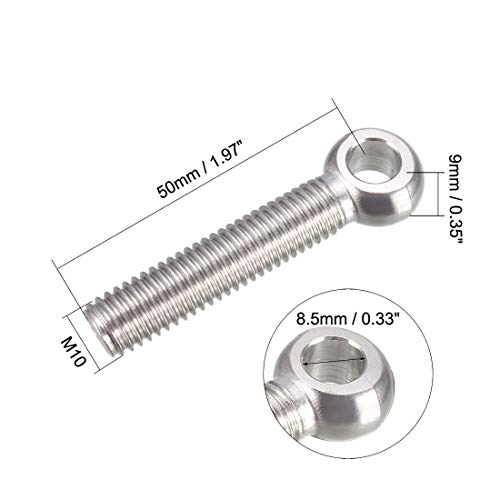 Image of uxcell M10 x 50mm Machinery Shoulder Swing Lifting Eye Bolt 304 Stainless Steel Metric Thread 2pcs