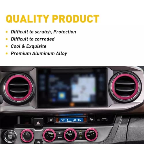 Image of AC Knob Covers and Vent Trim Rings for Toyota Tacoma (2016-2023), Pink Interior Upgrade Kit, 8-Piece Set