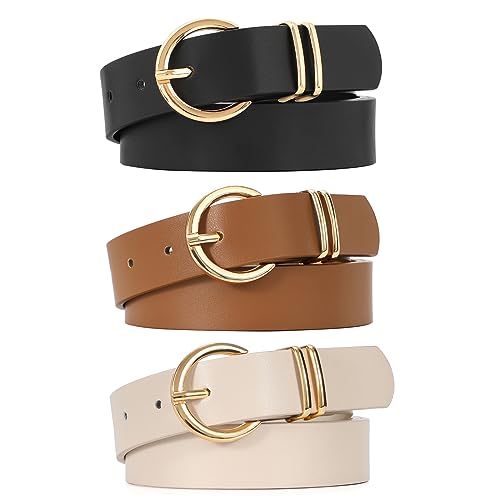 Image of VONMELLI 3 Pack Women's Belts for Jeans Pants Fashion Gold Buckle Ladies Dress Belt