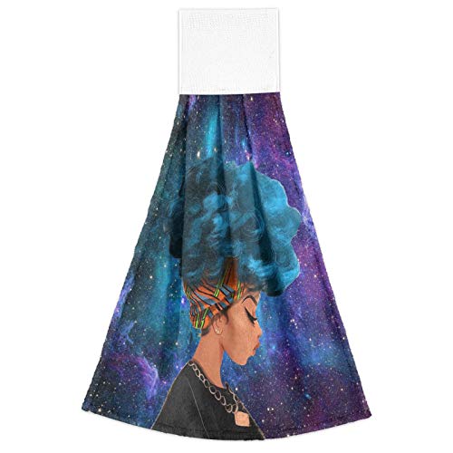 Black African Woman Kitchen Hanging Towel 12 X 17 Inch American Lady Galaxy Hand Bath Towels Tie Dry Towels Set 2 Pcs Tea Bar Dish Cloths Towel Soft Absorbent Durable For Bathroom Laundry Room Decor #TOP5