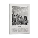  LZTEN Danziger Druck Schwarz-Weiß-Hafen, Danziger Wandkunst, Danziger Poster, Danziger Foto, Danziger Wanddekoration, Danziger Karte, Polen, Leinwandkunst-Poster, 30,5 x 45,7 cm
