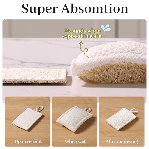 Image of JOYMOOP Compressed Cellulose & Loofah Scrubbers, Non-Scratch Scrub Sponge, Kitchen Sponges for Dishes, 24-Pack, Dual-Sided Dish Sponge for Nonstick Cookware & All Surfaces