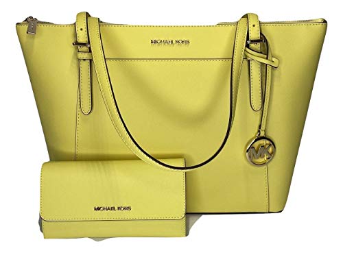 MICHAEL Michael Kors Ciara Large East West TZ Tote bundled with Michael Kors Jet Set Travel Large Trifold Wallet (Sunshine)
