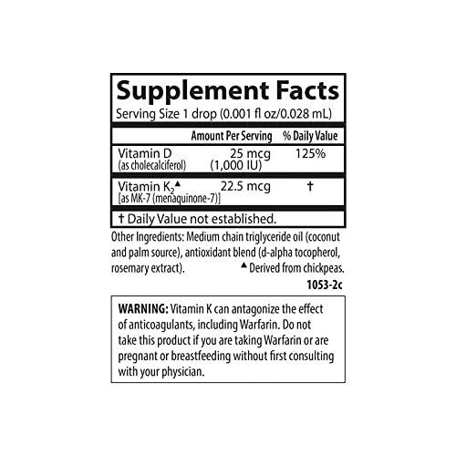Carlson - Kid's Super Daily D3+K2, 25 Mcg (1,000 Iu) D3 & 22.5 Mcg K2, Vitamin D Drops With Vitamin K2, Liquid Vitamins, 1000 Iu Vitamin D3, Heart & Bone Health, 1-Year Supply, Unflavored, 360 Drops #TOP4