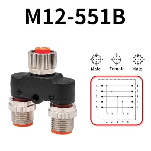 Conector M12 en Y macho a hembra de 5 pines para sensor y división de tres vías 551B 2