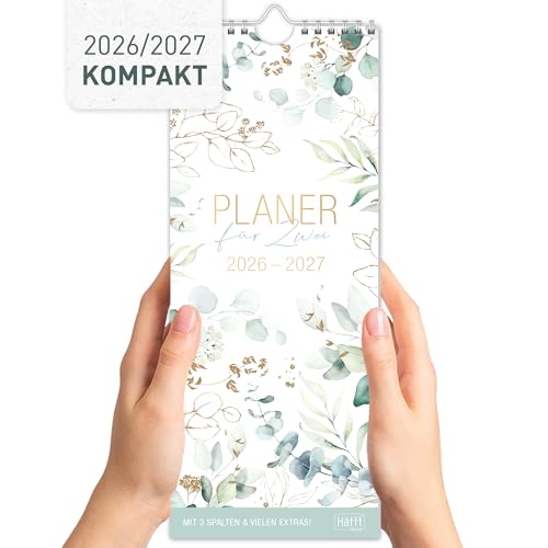 Häfft Planer für zwei 2026/2027 Blattgold Paarkalender 17 Monate (Aug 26 - Dez 27) Wandkalender für 2 Personen 3 Spalten schmaler Wandplaner 13x31 9 cm