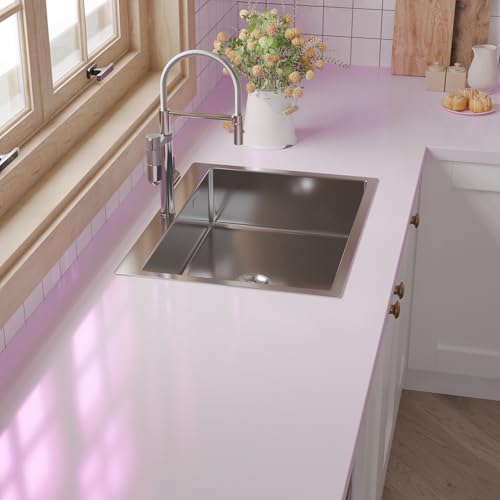 VaryPaper Papier Peint Effet Metal Rose Clair 40cmx200cm Film Adhesif pour Meuble Revêtement Plan de Travail Adhésif Papier Peint Cuisine Lavable Sticker Armoire Réfrigérateurs Appareils de Cuisine