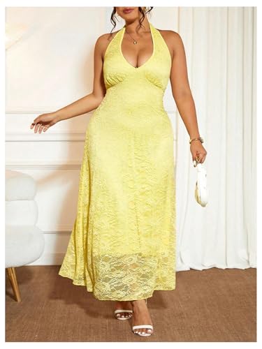 Women's Plus Size Lace Halter Dress Y2k Deep V Neck Tie Backless Sleeveless Maxi Dresses3
