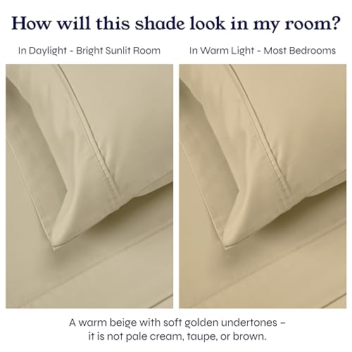 California Design Den Deep Pocket King Fitted Sheet Only, Soft 400 Thread Count Sateen, 100% Cotton King Size Fitted Sheets, No Pop-Off Elastic, 1 Piece Fitted Sheet King Size - Beige (Golden Tone)