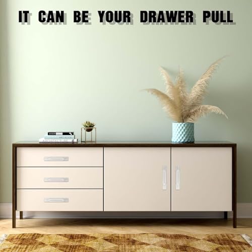 Image of 1 Pcs Self Adhesive Cabinet Door Handle Stick On Handle Self Stick Drawer Pulls No Drill Black Cabinet Pulls Peel and Stick for Glass Sliding (Silver)