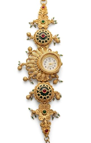 Image of Fancy Golden Kashmiri Jewellery Bracelet Analog Wrist Watch for Women and Ladies - J&K002