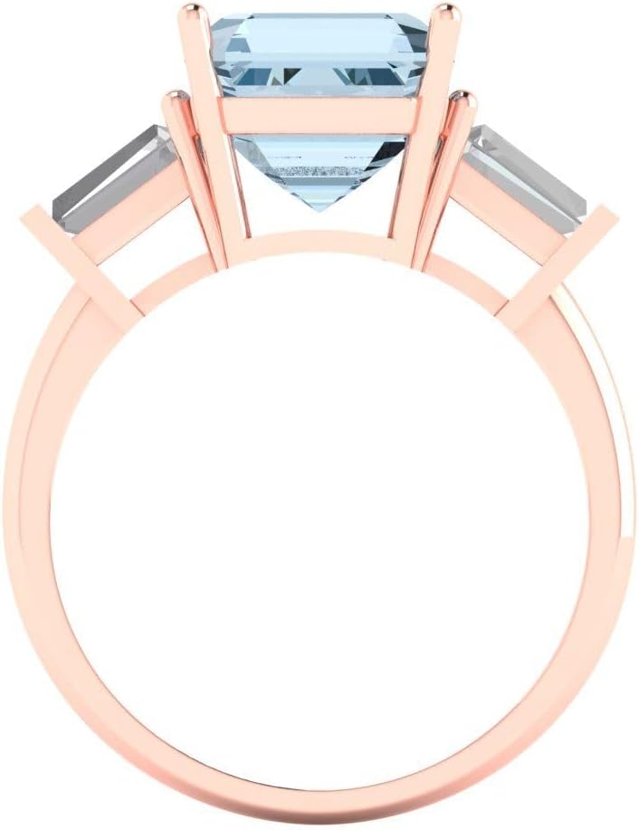 Clara Pucci Natural Aquamarine Asscher Cut Three-Stone Ring | 14K Solid Gold | 3.00 cttw | Womens Rose Gold Fashion Jewelry