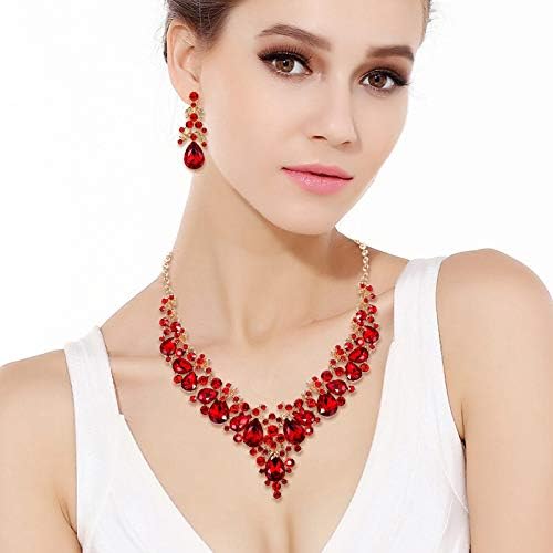 EVER FAITH Women's Crystal Elegant Bridal Floral Cluster Teardrop Statement Necklace Earrings Set - Image 3