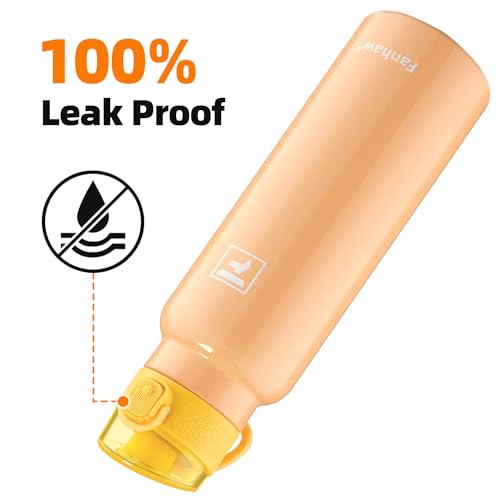 Image of Fanhaw 24 oz Insulated Water Bottle with Soft Silicone Spout Lid, Leakproof Stainless Steel Vacuum Bottle for School, Sports& Daily Use, Kids, Teens& Adults, Back to School Essentials (Saffron Yellow)