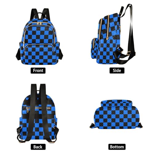 Image of ALAZA Black Dark Blue Checkered Plaid Women Backpack Purse Ladies Fashion Shoulder Bag Daypack Travel Bag 7.5L