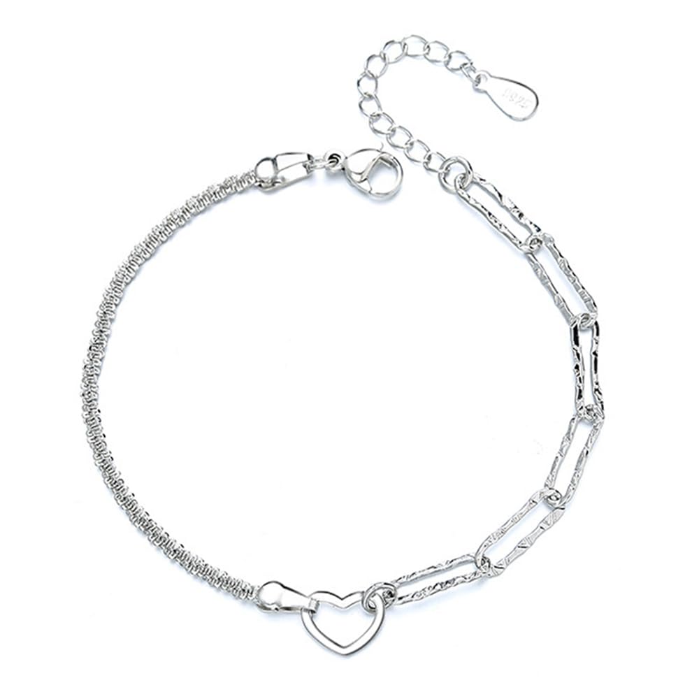 925 Sterling Silver Bracelets for Women Teens, Love Heart Charm Chain Bracelet Bangle Fashion Jewelry Gifts