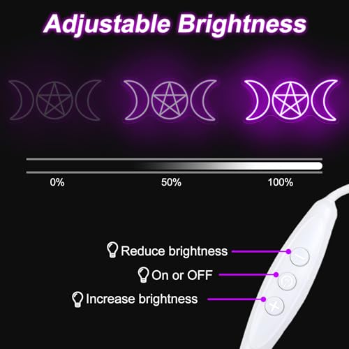 Image of Pentagram Triple Moon Neon Sign Gothic Hanging LED Light Wiccan Gift | USB Powered Dimmable Triple Goddess Wall Sign Decor Wiccan Neopagan Witch Decoration 16.5 inchx7.9 inch