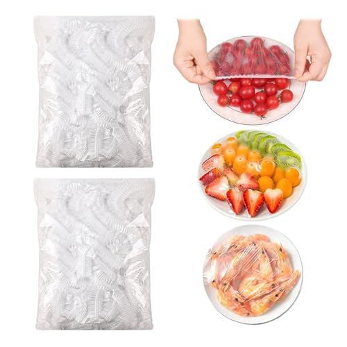LandReCol 200 Stück Frischhaltebeutel mit Frischhaltefolie & Abdeckhauben für Lebensmittel – Wiederverwendbare Elastische Abdeckungen für Küche & Gefrierboxen, Versiegelfeste Aufbewahrungslösung