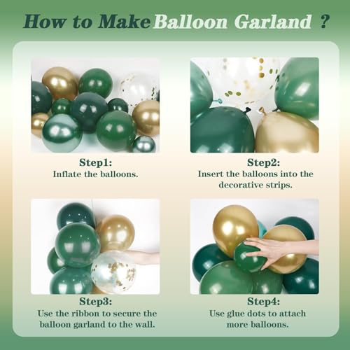 Image of Green Balloon Garland Arch Kit with Dark Emerald Green Gold Balloons