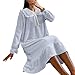 Doll Collar Pajamas for Women Long Sleeve Solid Flannel Nightdress Fashion Comfort Pajama Casual Home Midi Pjs Dress Blue