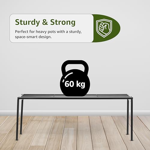 Image of Amazon Brand - Solimo Metal Plant Stand (Set of 3, Black) - Heavy-Duty, Rust-Resistant Iron Rack, Indoor & Outdoor Use, 25.5 x 70 x 38cm, Supports 60 kg per Shelf
