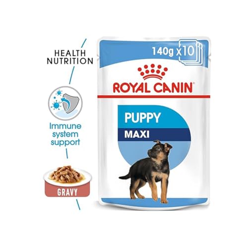 Image of Royal Canin Maxi Puppy Food for Stage 3, 140Grams, Pack of 10 Sachet, Wet Food, Supports Immune System & digestive health, Provides Long growth, moderate energy