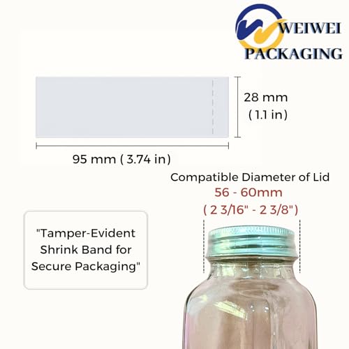 Image of Weiwei - 500 PCS, 95 x 28 mm, Clear Perforated Tamper Evident Cap Seals - Fits 2.20 inch-2.36 inch (56-60 mm) Lid Diameter