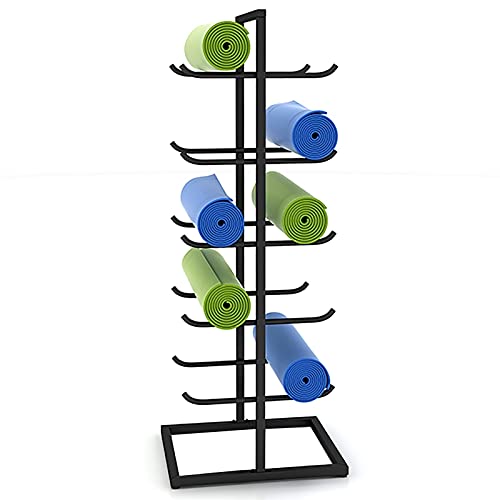 Soporte vertical de 5 niveles para esterilla de yoga, organizador de almacenamiento de doble cara para gimnasio en casa, soporte de exhibición que ahorra espacio para tapetes de ejercicio, solución de