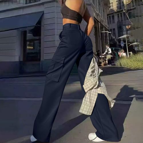 Women's Cargo Pants Solid Color Multiple Pockets Workwear Trousers Casual Straight Button Baggy Cargo Pants4
