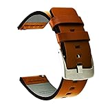 DSGVFNE Cinta in pelle adatto for Samsung Active 2 40/44mm Gear S3 Bracciale Fit for Huawei GT/GT2/ 2E Galaxy Watch 4 Classic 3 45/42(Light Brown Silver,24mm)