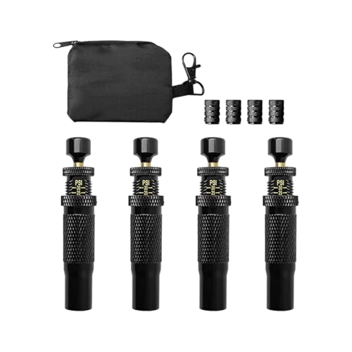 Image of Bittwee Adjustable Auto-Stop Tire Deflator Valve Kit, 4PCS 10-30 PSI Offroad Air Down Tyre Tool with Storage Pouch & Valve Cap, Car Wheel Deflation Accessories, Universal Fit
