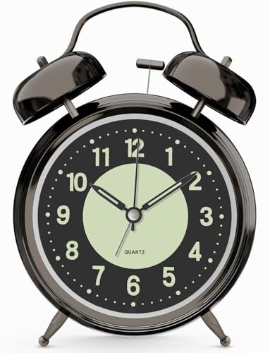 Réveil puissant pour adultes qui dorment profondément, en métal, avec double cloche, fonctionnement à pile, pour la chambre à coucher, décoration...