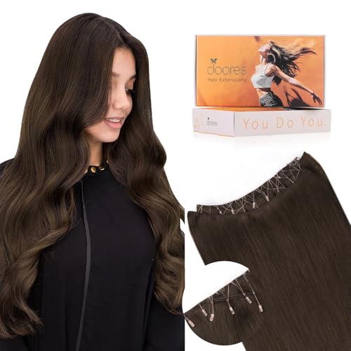 Image of DOORES Micro Beaded Remy Hair Extensions Hand Tied, 18 Inch 100g Chocolate Brown Real Human Hair Weft Extensions