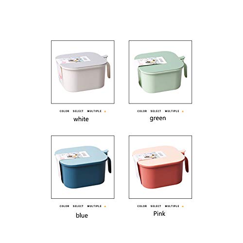 Kitchen square seasoning box Four Compartment Condiment & Spice Box Multi-Grid Spice Jar Squar Seasoning Box Salt Pepper storage box seasoning box to send spoon (blue)