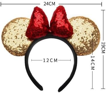 Mouse Deluxe Ear Bow Headbands Sequins Hairbands Women Hair Accessories For Cosplay Costume Party (Blue Red)